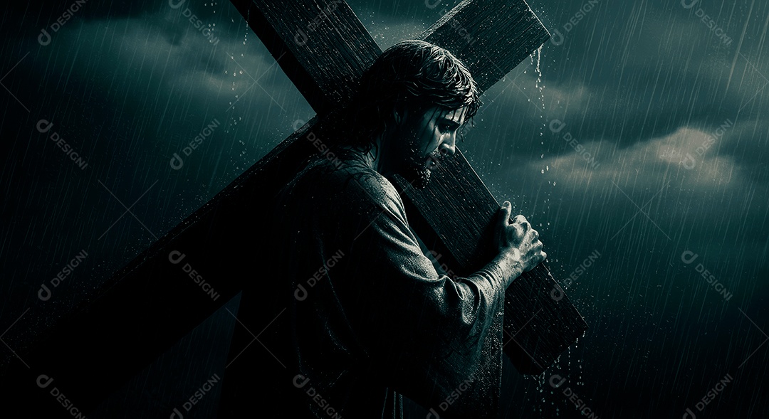 Retrato semelhantes de Jesus Cristo segurando cruz