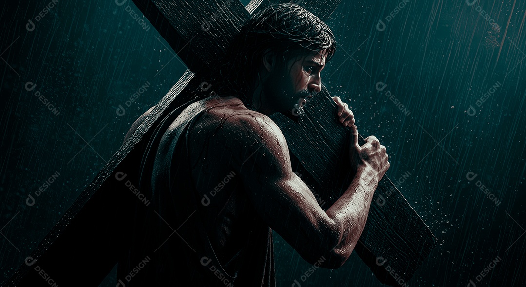 Retrato semelhantes de Jesus Cristo segurando cruz