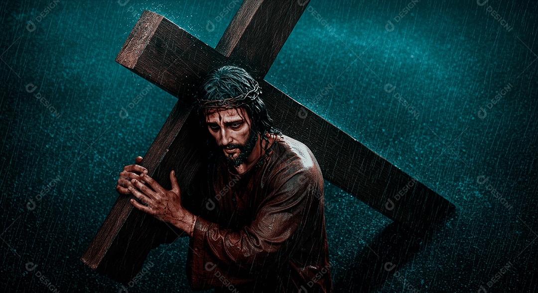 Retrato semelhantes de Jesus Cristo segurando cruz