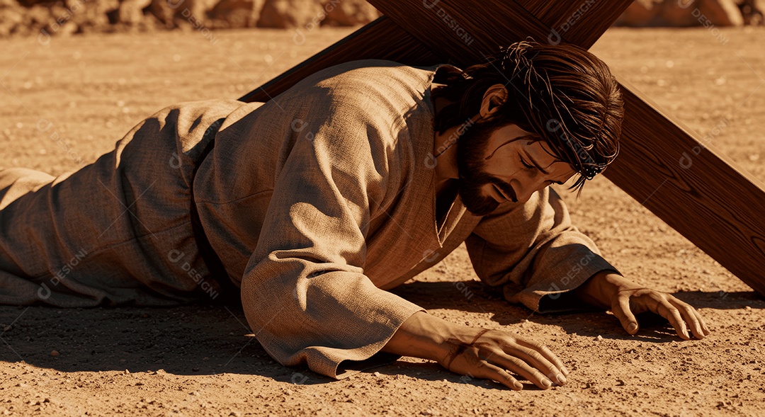 Retrato semelhantes de Jesus Cristo segurando cruz