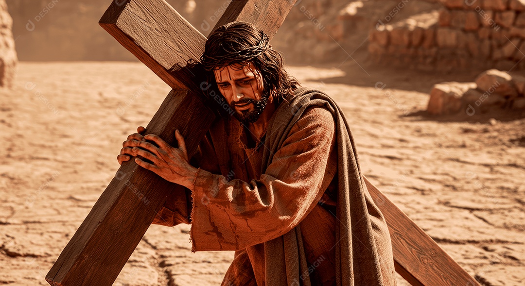 Retrato semelhantes de Jesus Cristo segurando cruz