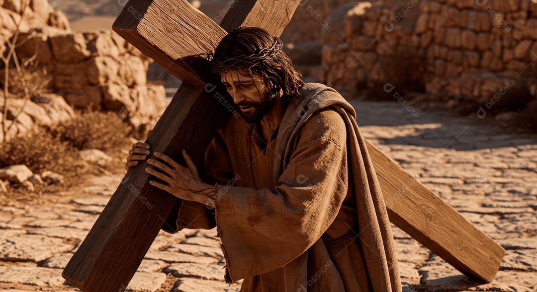 Retrato semelhantes de Jesus Cristo segurando cruz