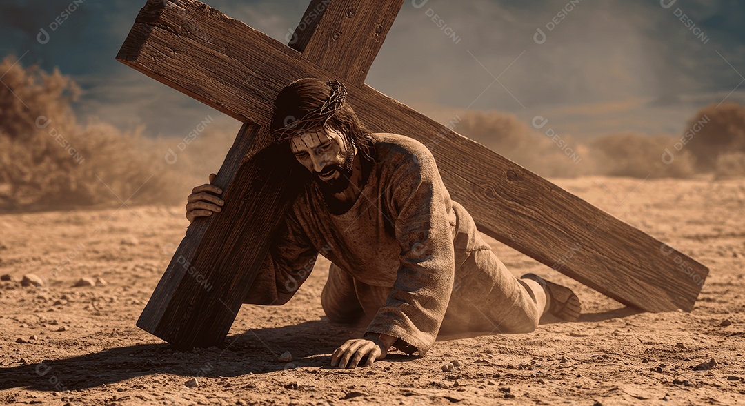 Retrato semelhantes de Jesus Cristo segurando cruz