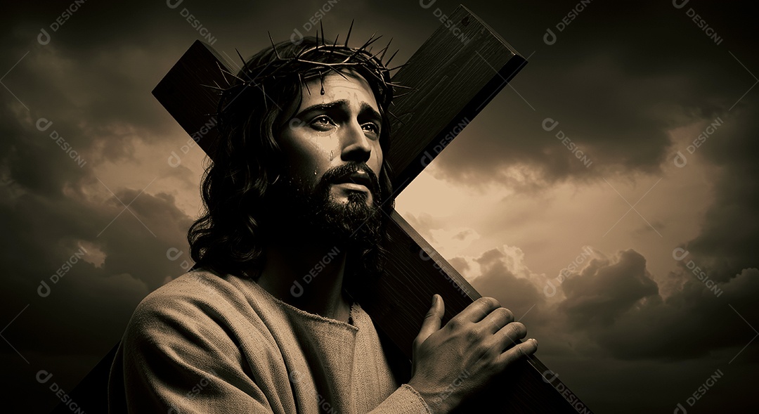 Retrato semelhantes de Jesus Cristo segurando cruz