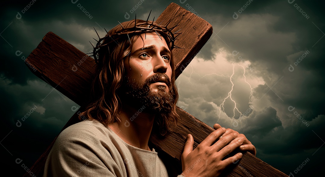 Retrato semelhantes de Jesus Cristo segurando cruz