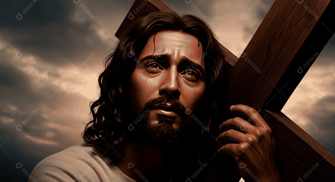 Retrato semelhantes de Jesus Cristo segurando cruz