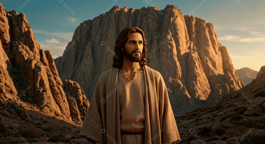 Retrato semelhantes de Jesus Cristo andando sobre local deserto