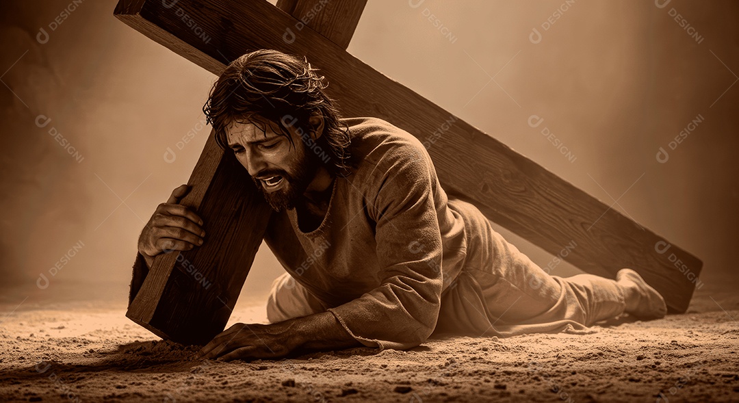 Retrato semelhantes de Jesus Cristo segurando cruz