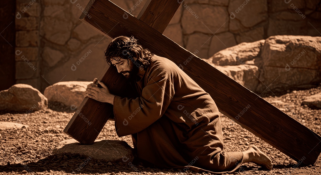Retrato semelhantes de Jesus Cristo segurando cruz