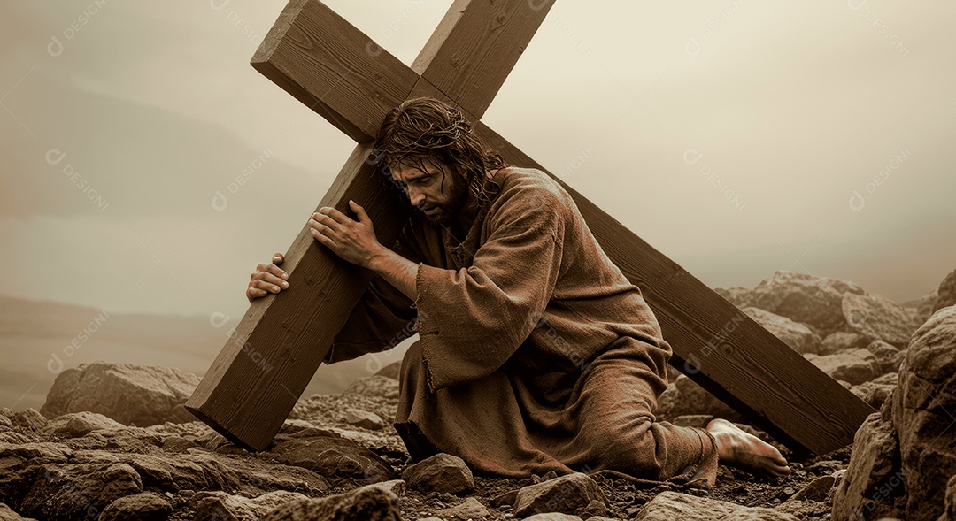 Retrato semelhantes de Jesus Cristo segurando cruz