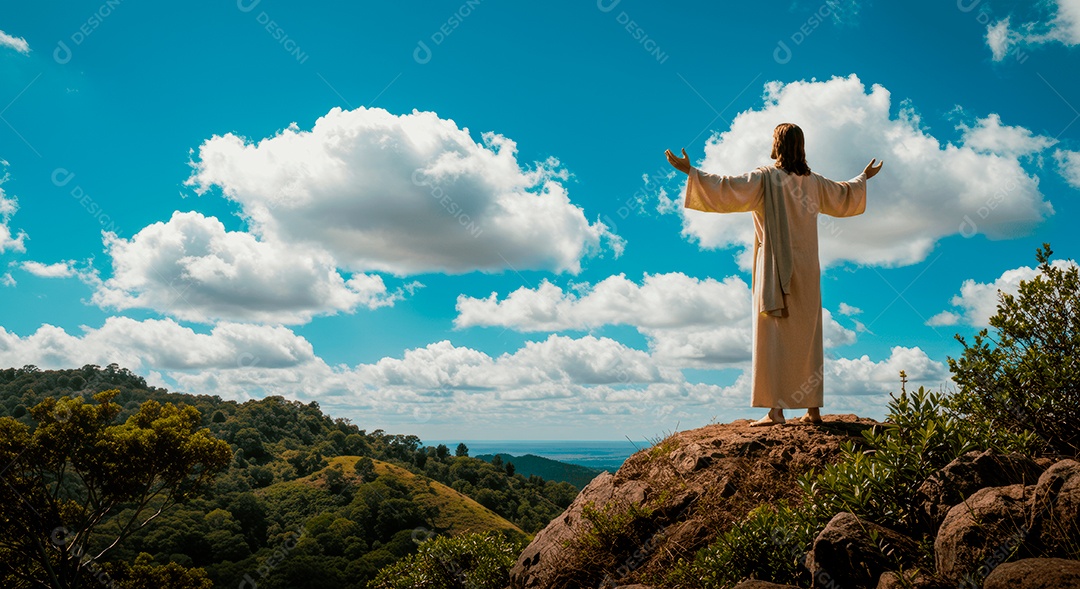 Retrato semelhantes de Jesus Cristo sobre motanha