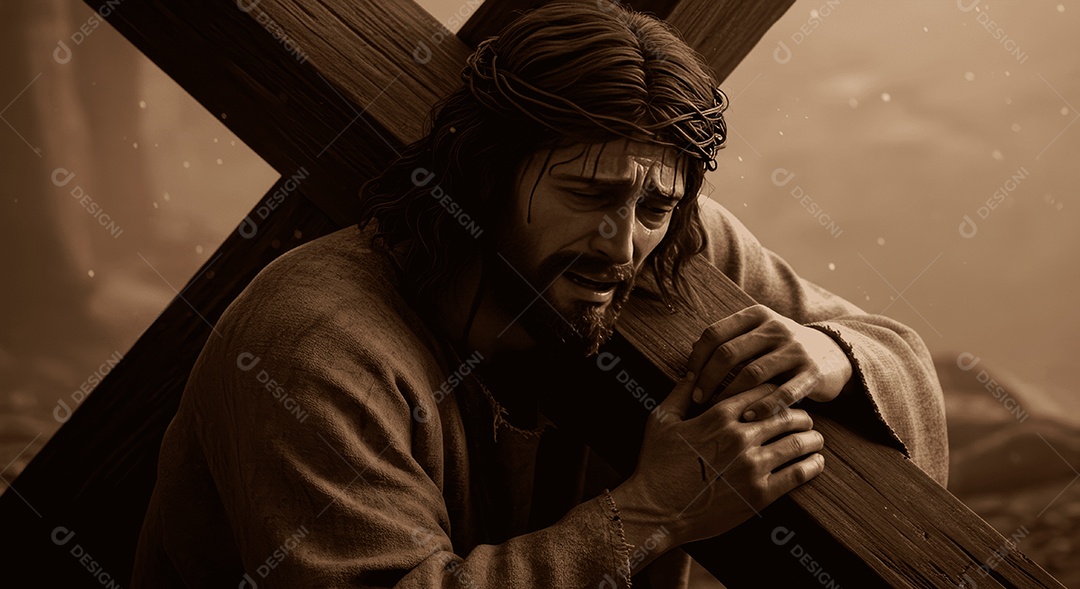 Retrato semelhantes de Jesus Cristo segurando cruz
