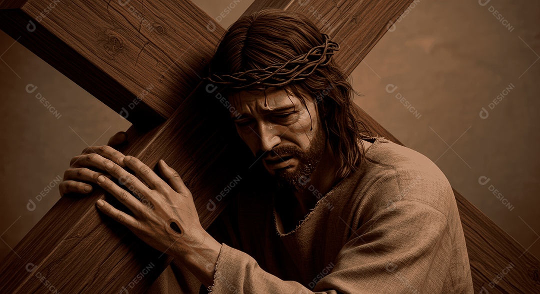 Retrato semelhantes de Jesus Cristo segurando cruz