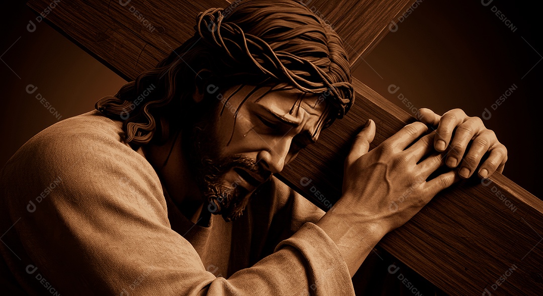 Retrato semelhantes de Jesus Cristo segurando cruz