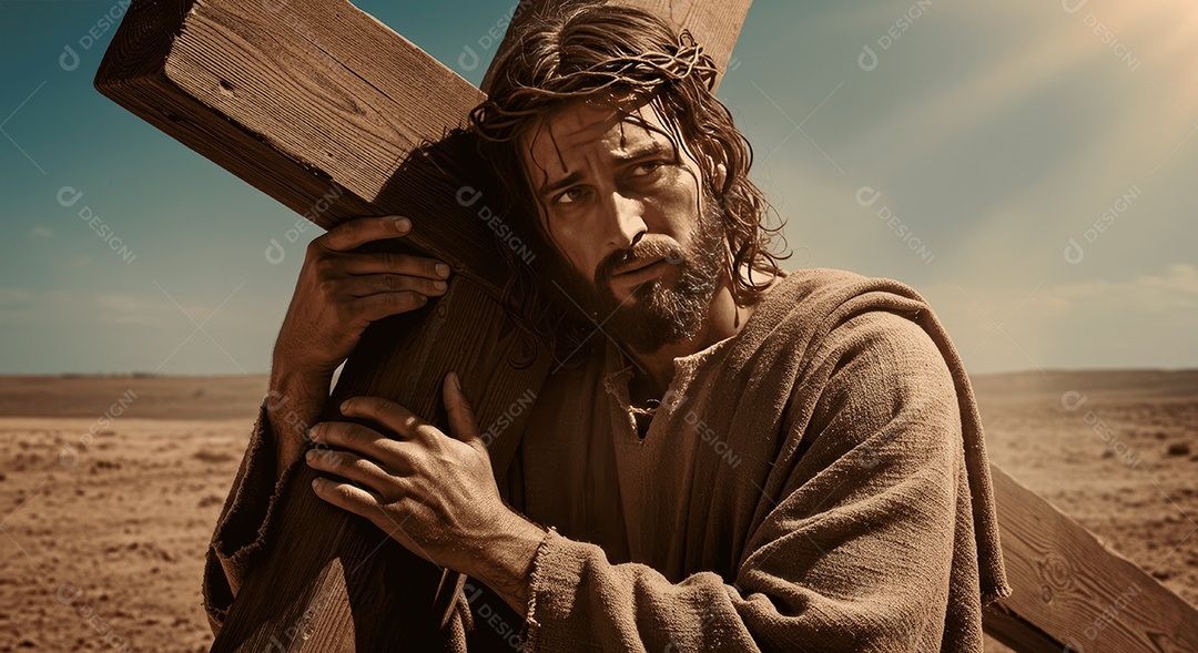 Retrato semelhantes de Jesus Cristo segurando cruz