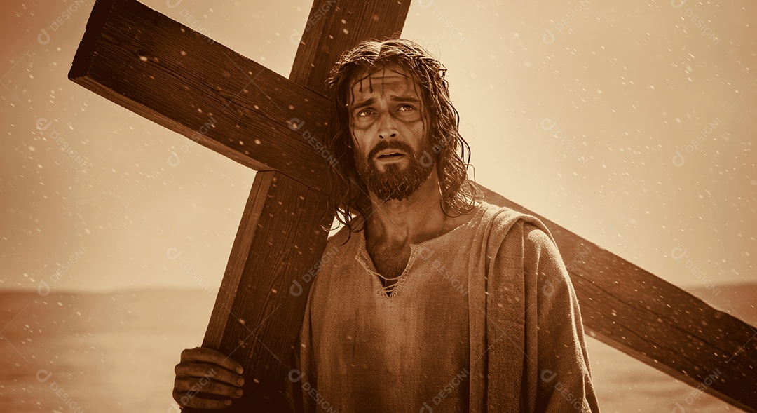 Retrato semelhantes de Jesus Cristo segurando cruz