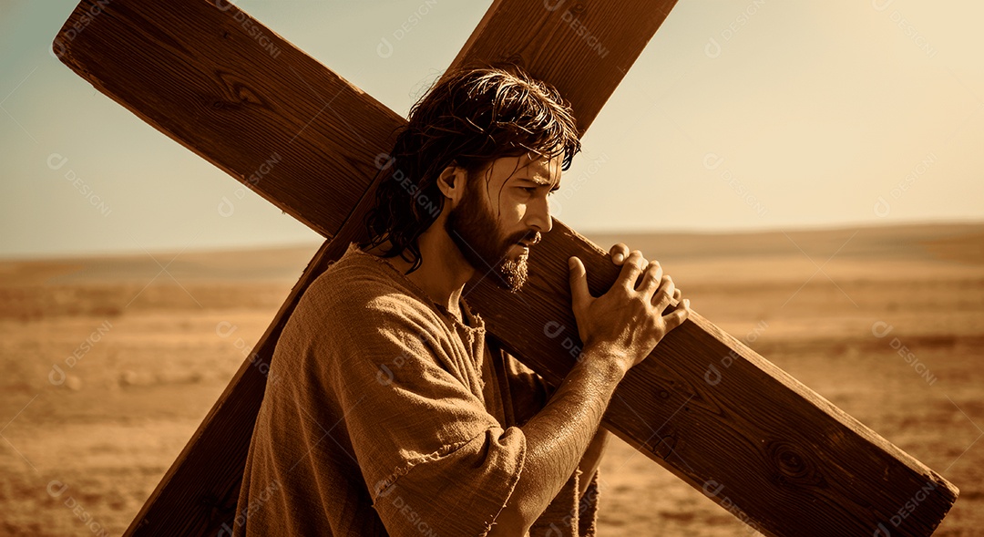 Retrato semelhantes de Jesus Cristo segurando cruz