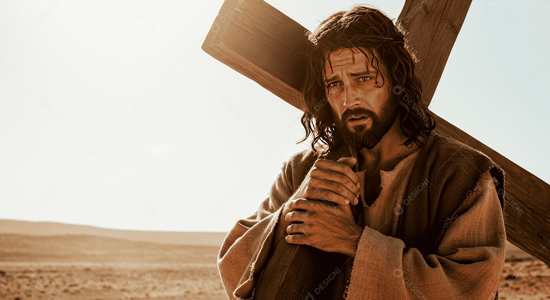 Retrato semelhantes de Jesus Cristo segurando cruz