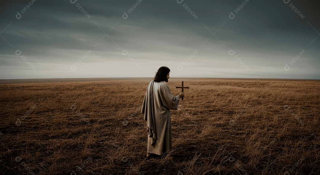 Retrato semelhantes de Jesus Cristo andando sobre local deserto