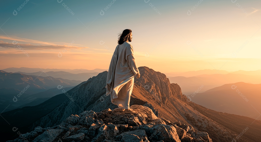 Retrato semelhantes de Jesus Cristo sobre montanha