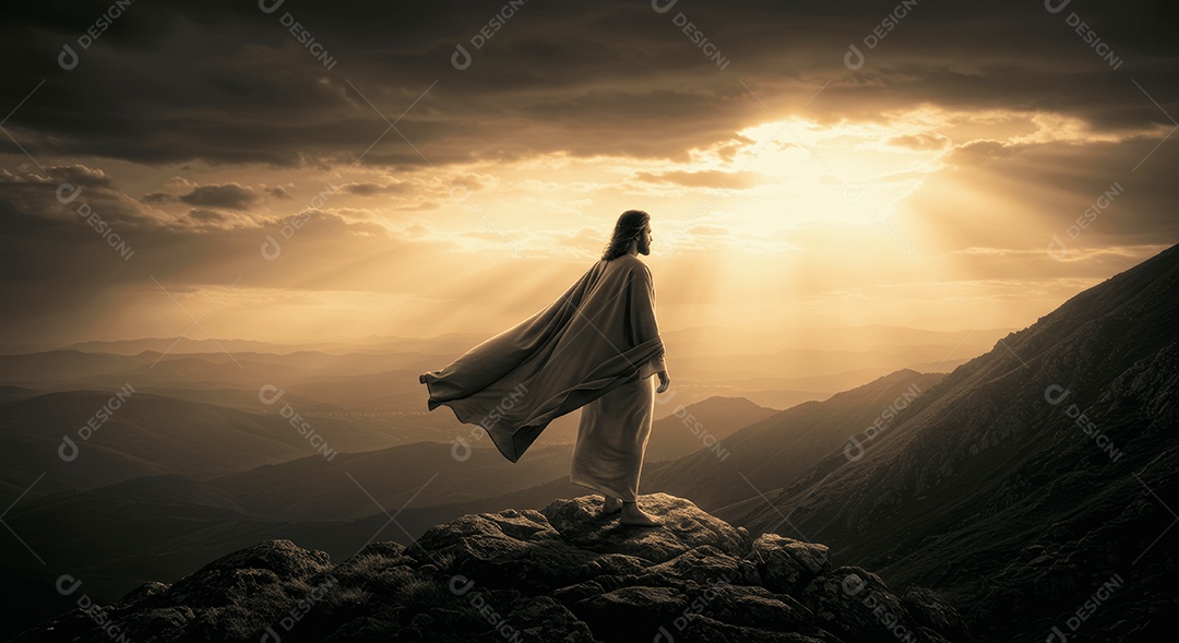 Retrato semelhantes de Jesus Cristo sobre montanha