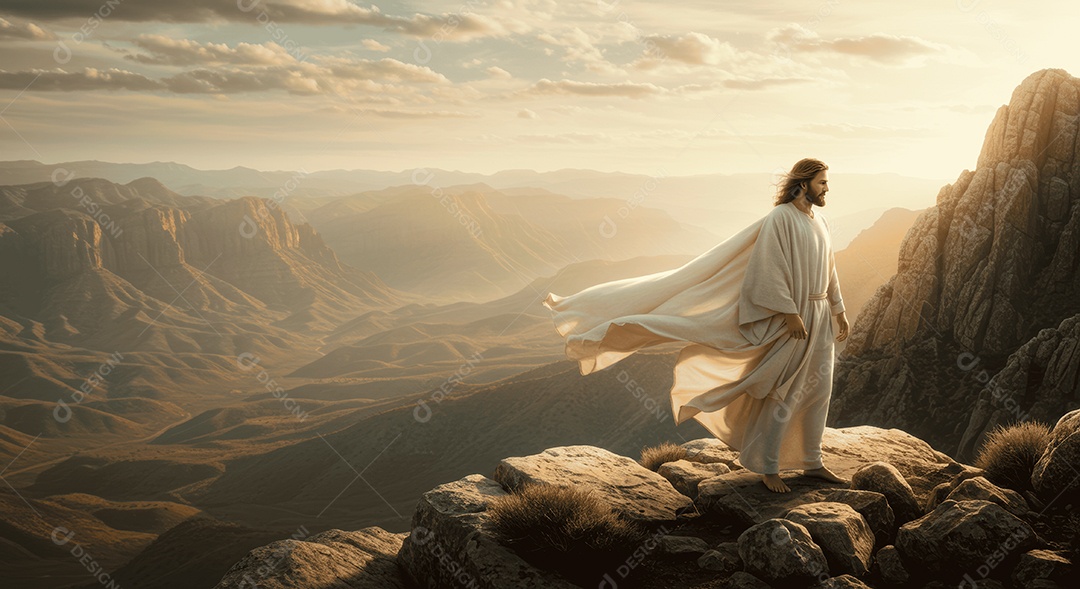 Retrato semelhantes de Jesus Cristo sobre montanha