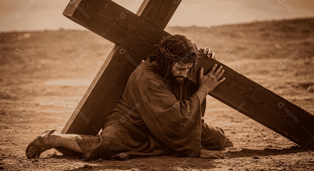 Retrato semelhantes de Jesus Cristo segurando cruz