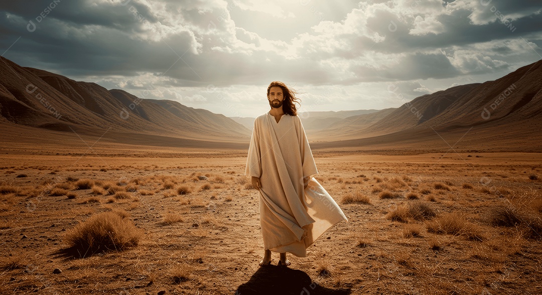 Retrato semelhantes de Jesus Cristo andando sobre local deserto