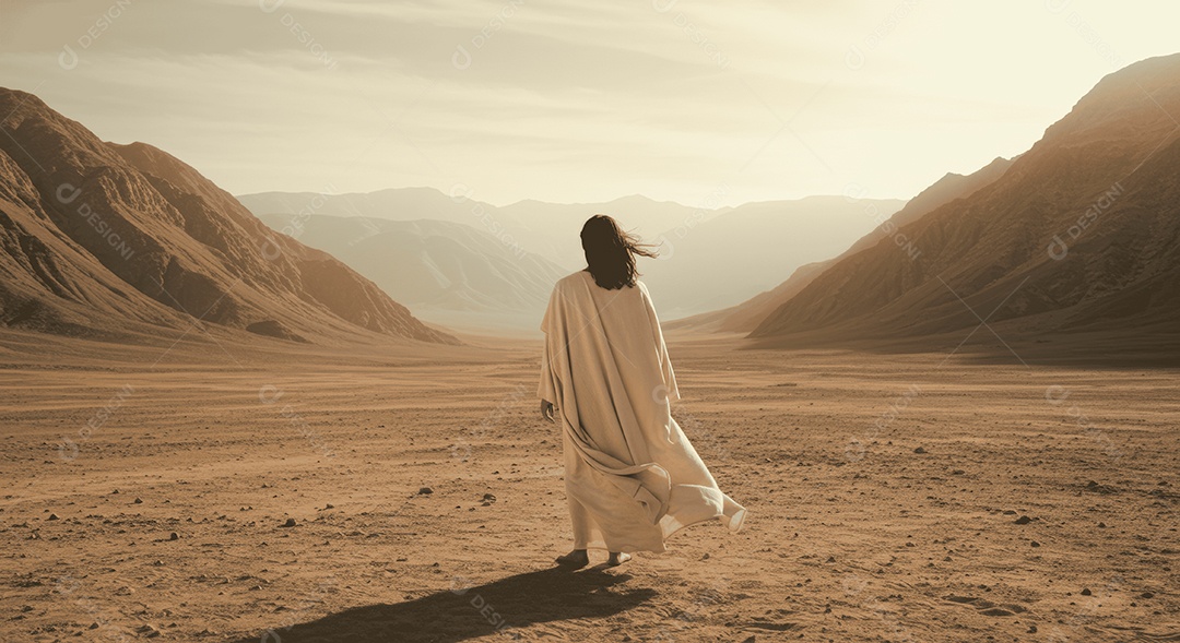 Retrato semelhantes de Jesus Cristo andando sobre local deserto