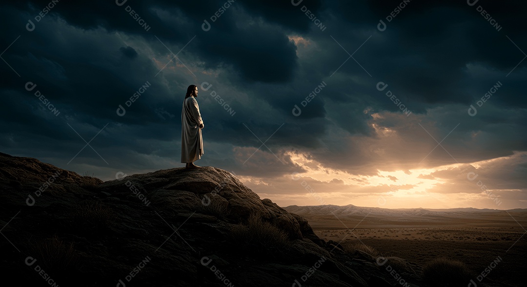 Retrato semelhantes de Jesus Cristo sobre montanha