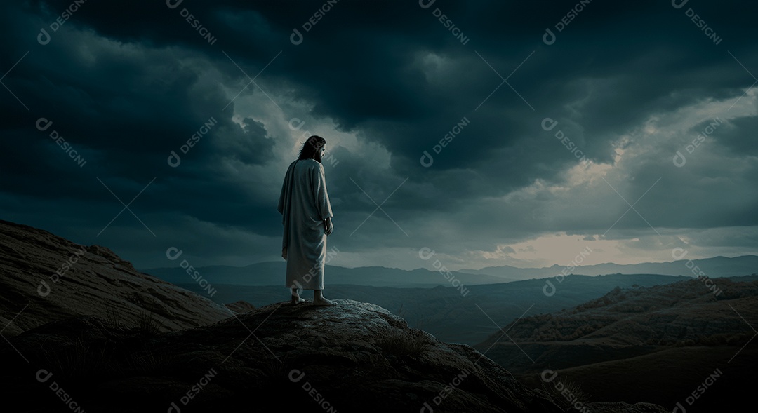 Retrato semelhantes de Jesus Cristo sobre montanha