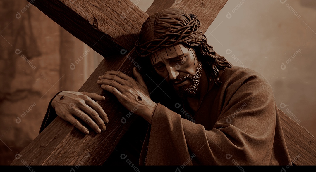 Retrato semelhantes de Jesus Cristo segurando cruz