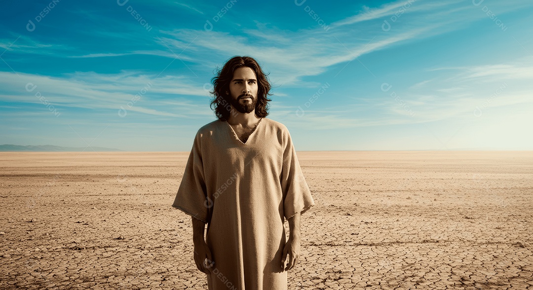 Retrato semelhantes de Jesus Cristo andando sobre local deserto
