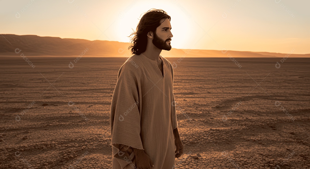 Retrato semelhantes de Jesus Cristo andando sobre local deserto