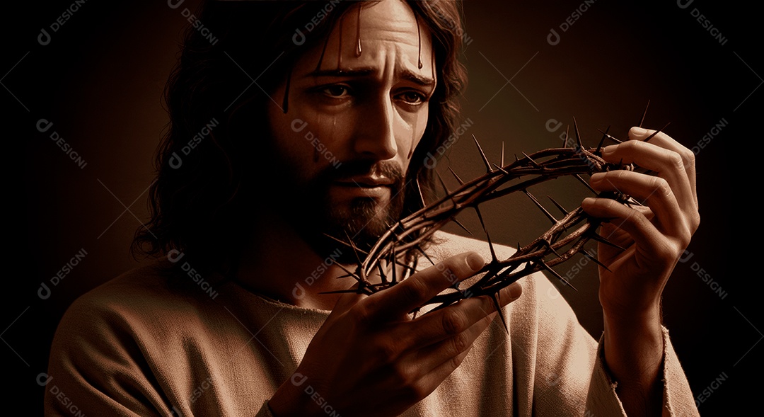 Retrato semelhantes de Jesus Cristo segurando coroa de espinhos