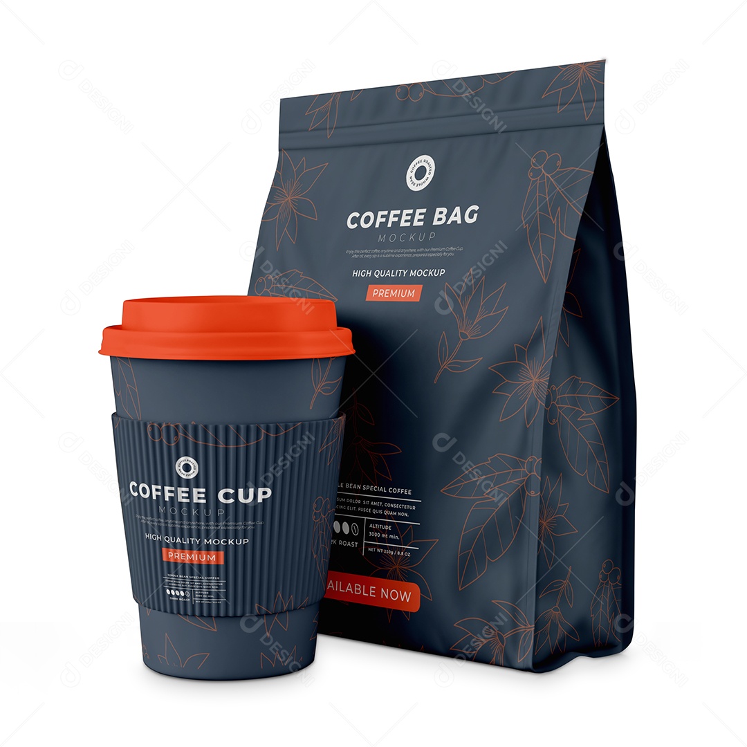 Embalagem de Café Com Copo PSD Editável Mockup PSD Editável