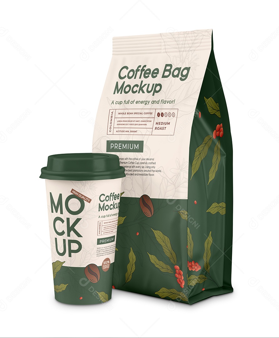Embalagem de Café Com Copo PSD Editável Mockup PSD Editável