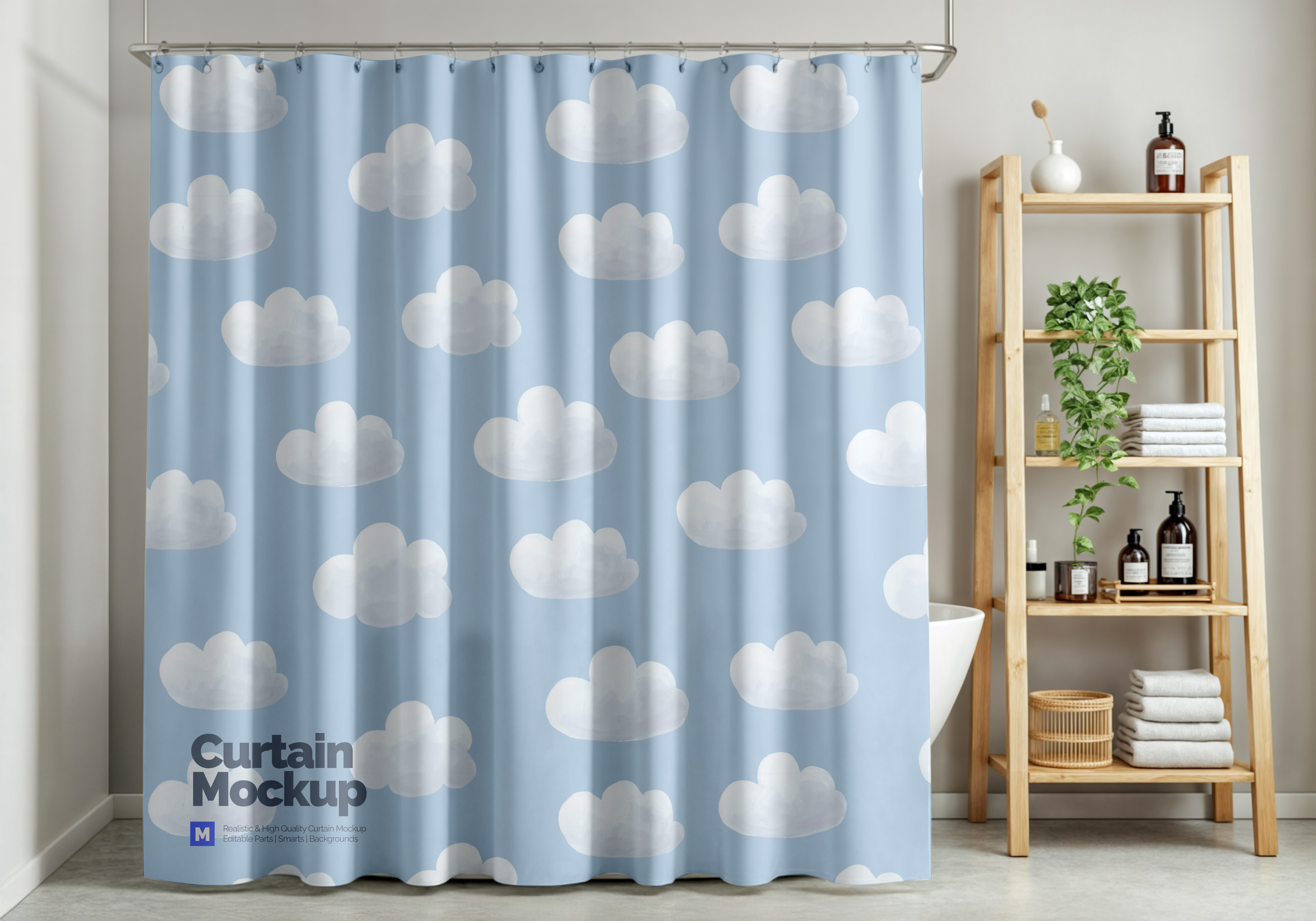 Cortina de Banheiro PSD Editável Mockup