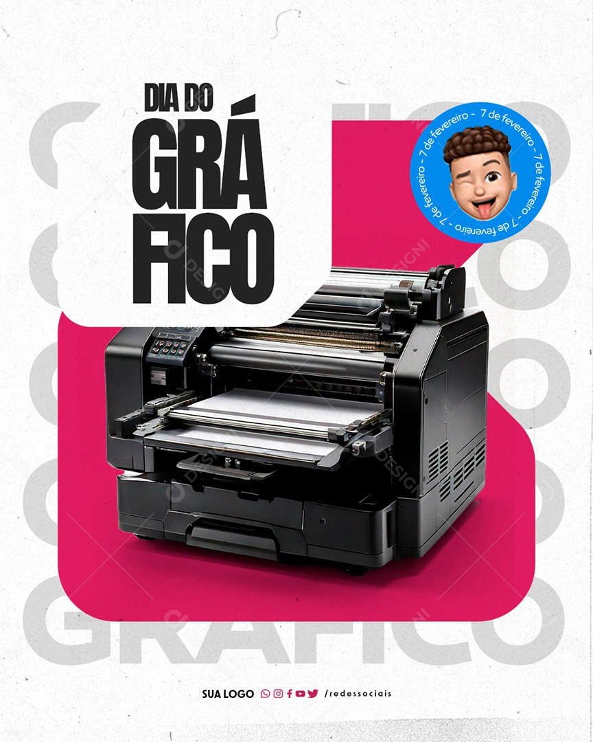Dia Nacional do Gráfico 7 de Fevereiro Social Media PSD Editável