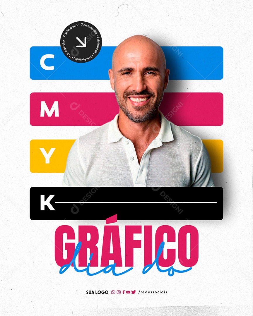 Dia Nacional do Gráfico 7 de Fevereiro Social Media PSD Editável