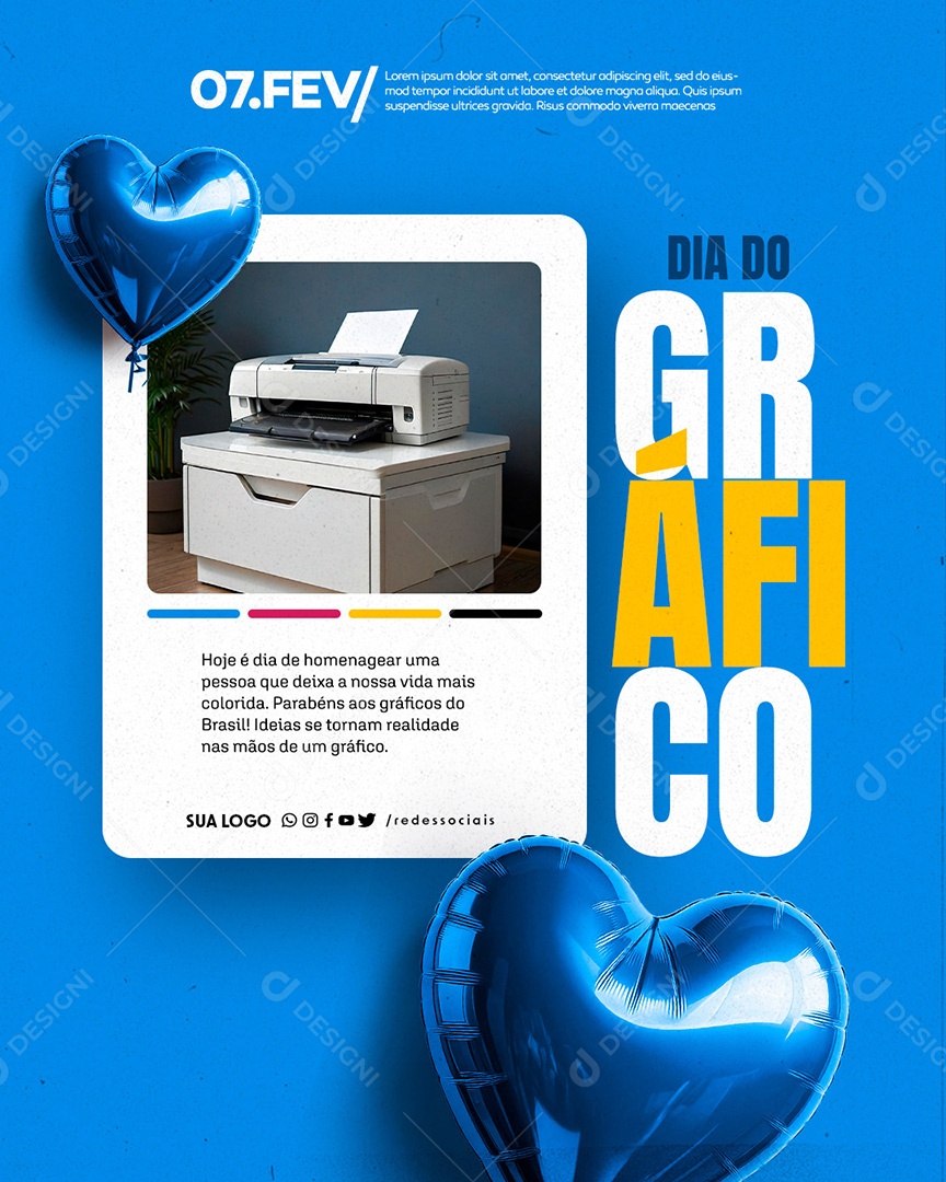 Dia Nacional do Gráfico 7 de Fevereiro Social Media PSD Editável