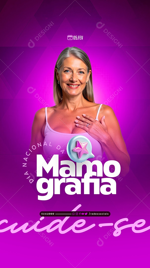 Story Dia Da Mamografia Cuide se Social Media PSD Editável