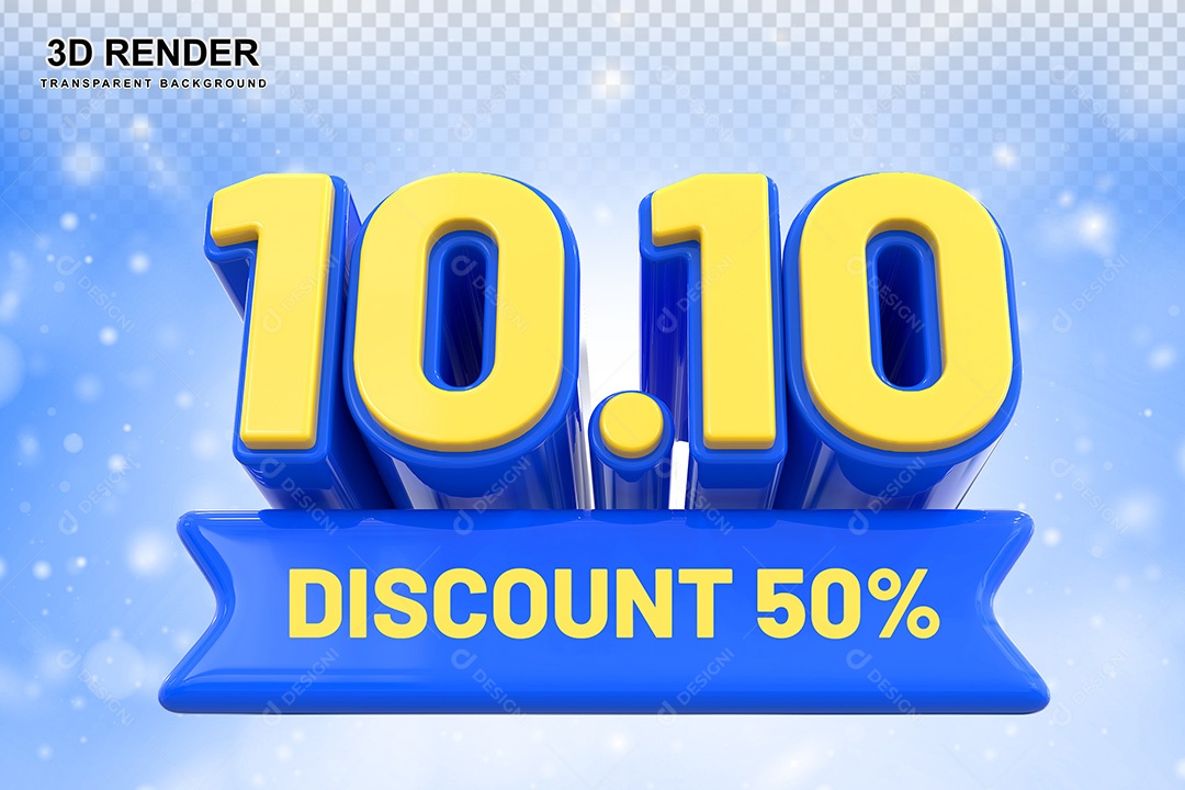 Elemento 3D 10.10 Desconto 50% Azul Para Composição PSD