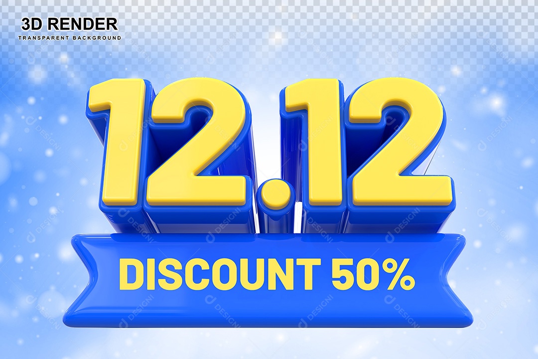 Elemento 3D 12.12 Desconto 50% Azul Para Composição PSD