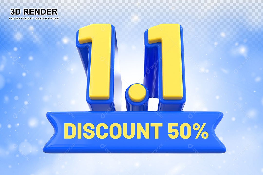 Elemento 3D 1.1 Desconto 50% Azul Para Composição PSD