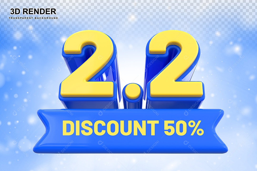 Elemento 3D 2.2 Desconto 50% Azul Para Composição PSD