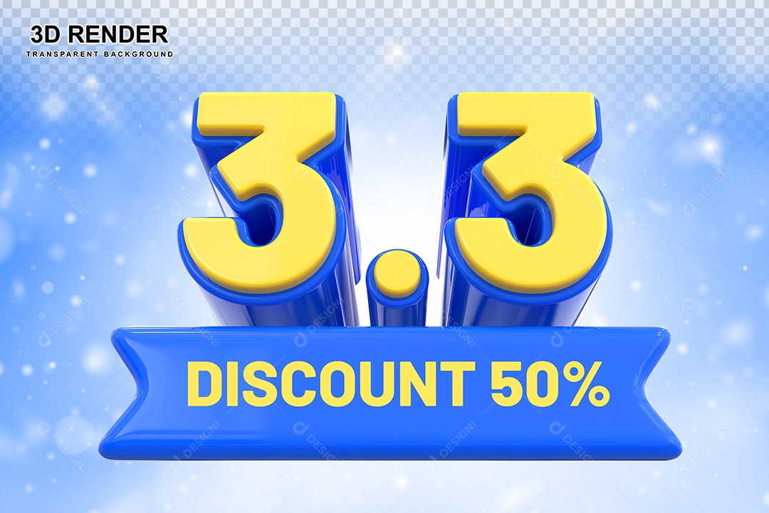 Elemento 3D 3.3 Desconto 50% Azul Para Composição PSD