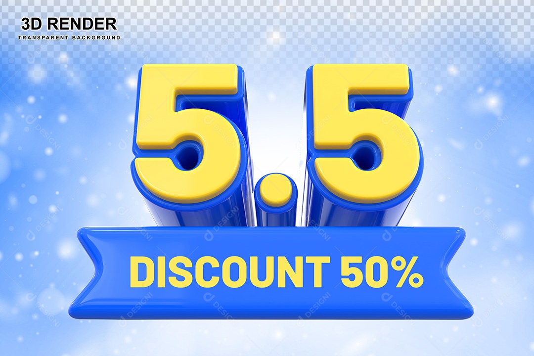 Elemento 3D 5.5 Desconto 50% Azul Para Composição PSD