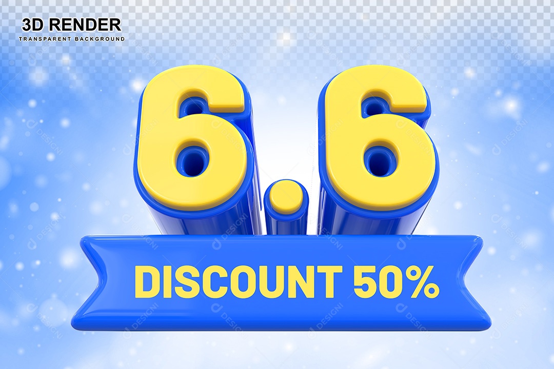 Elemento 3D 6.6 Desconto 50% Azul Para Composição PSD