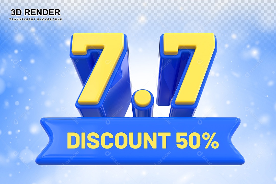 Elemento 3D 7.7 Desconto 50% Azul Para Composição PSD